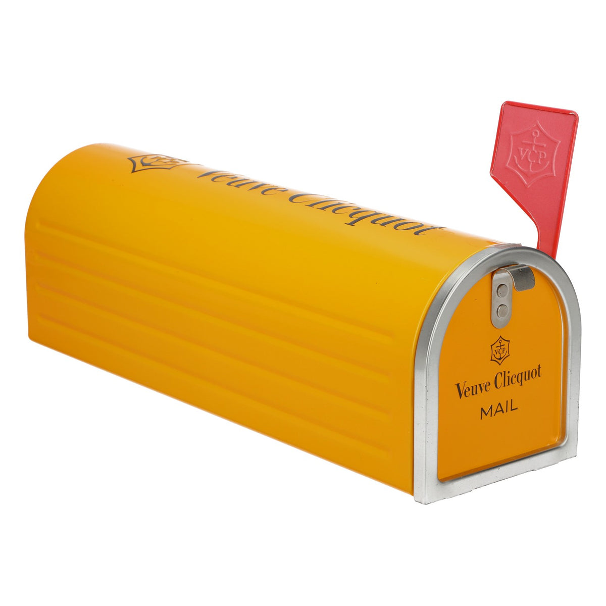 Scatola per bottiglie di champagne Veuve Clicquot, modello da cassetta postale statunitense, in metallo arancione – Vista 2