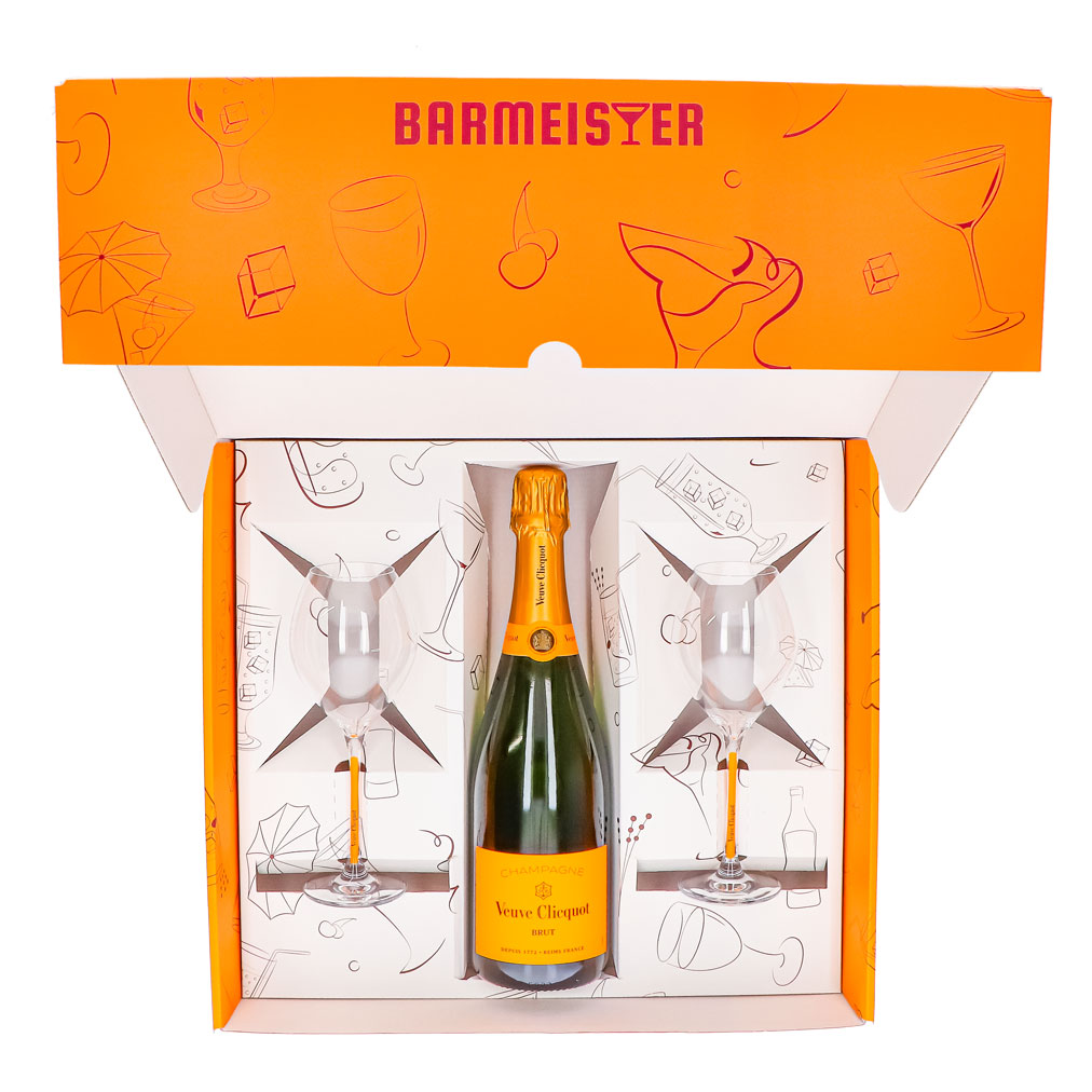 Set regalo Champagne Veuve Clicquot 0,75 l 12,5% + flûte 0,1 l con stelo giallo I Arancione – Vista 3