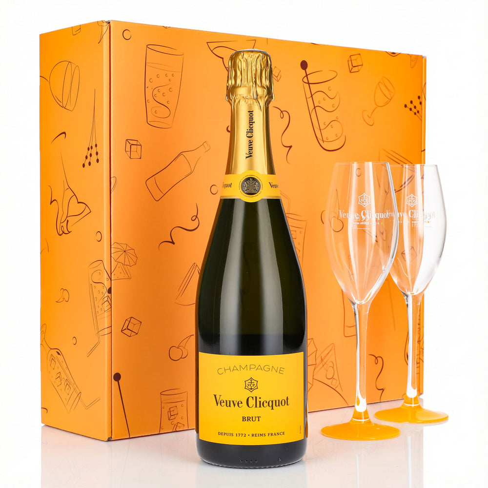 Set regalo champagne Veuve Clicquot 0,75 l 12,5% + flûte 0,1 l con base gialla I Arancione