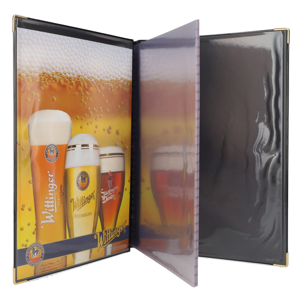 Wittinger Bier Menu plastificato Menu ristorante Cartella nera Din A4
