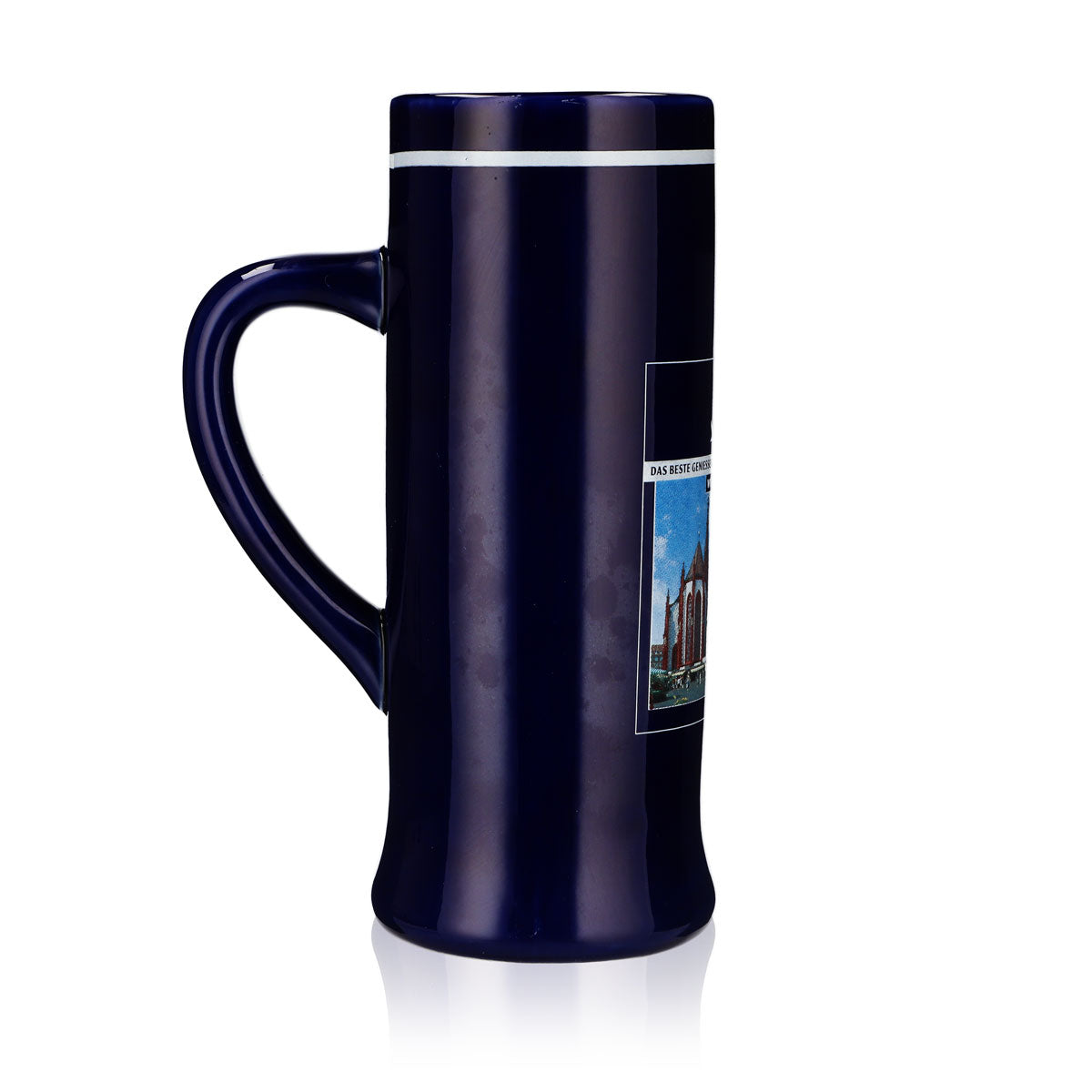 Bicchiere da birra Würzburger Hofbräu in gres Seidel 0,55 l, blu con schiuma – Vista 3