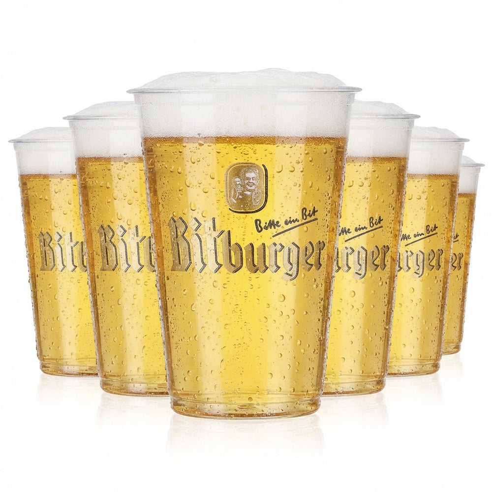 100 bicchieri da birra Bitburger da 0,2 l Bicchieri monouso da festival in plastica