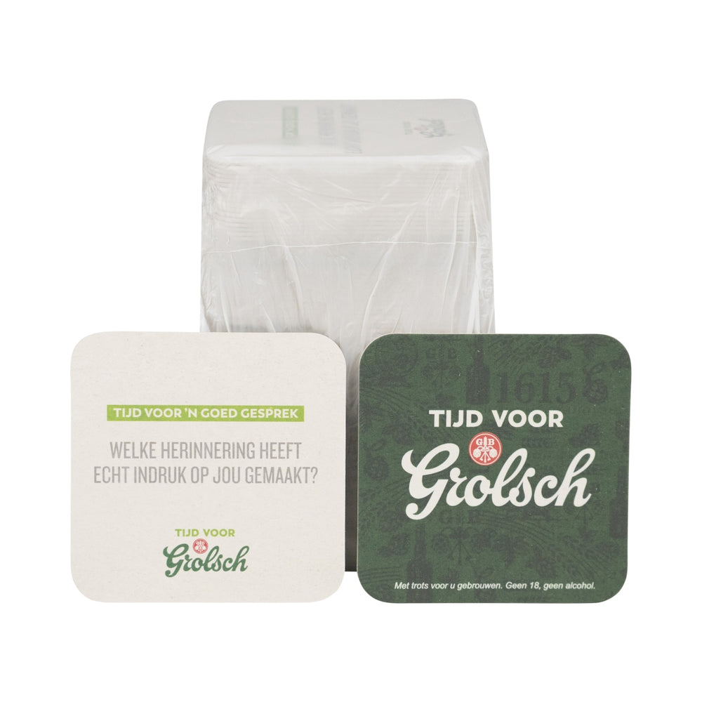100 sottobicchieri Grolsch quadrati 9x9 cm con protezione antigoccia Beer