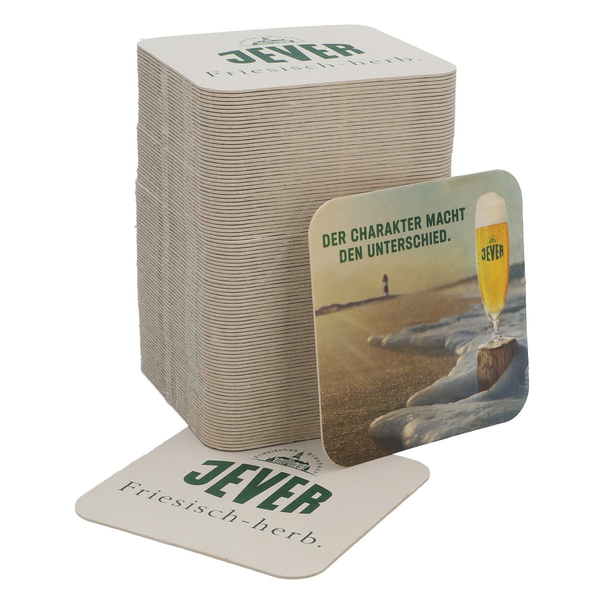 100 sottobicchieri da birra Jever "Il carattere fa la differenza" 9,5x9,5 cm