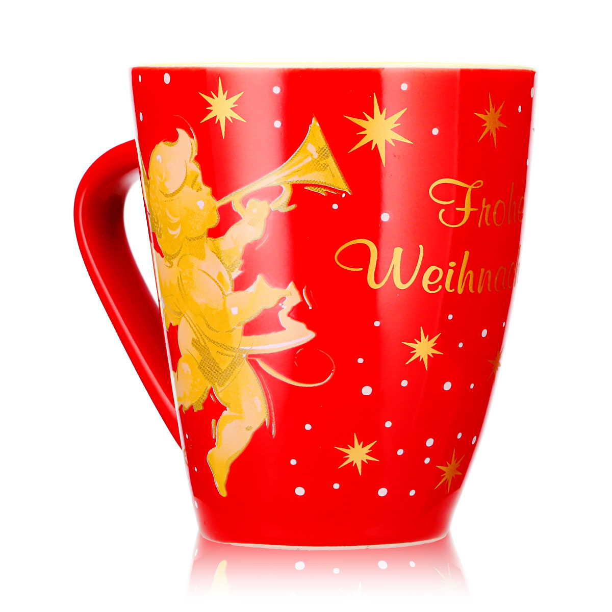 4 tazze da vin brulé Mohaba modello 2000 “Buon Natale con angelo” rosso fuoco / crema, 0,2 l, graduate – Vista 3