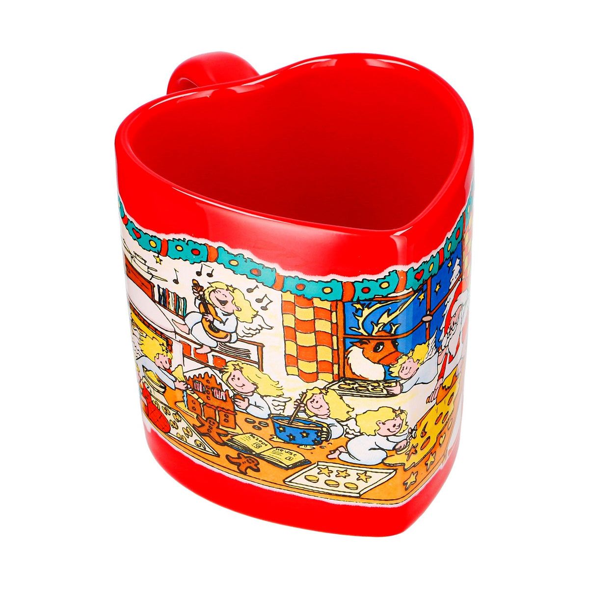 4 tazze da vin brulé Mohaba a forma di cuore con motivo natalizio e angelo, rosso fuoco, 0,2 l, graduate – Vista 2