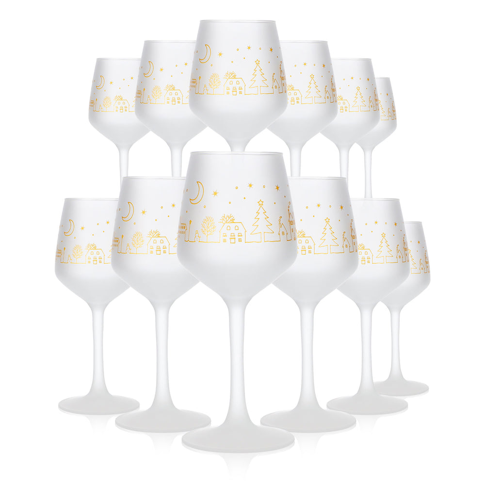 12 tazze da vin brulé Mohaba Lineal 31 in vetro satinato, forma a tulipano, 0,2 l, graduate