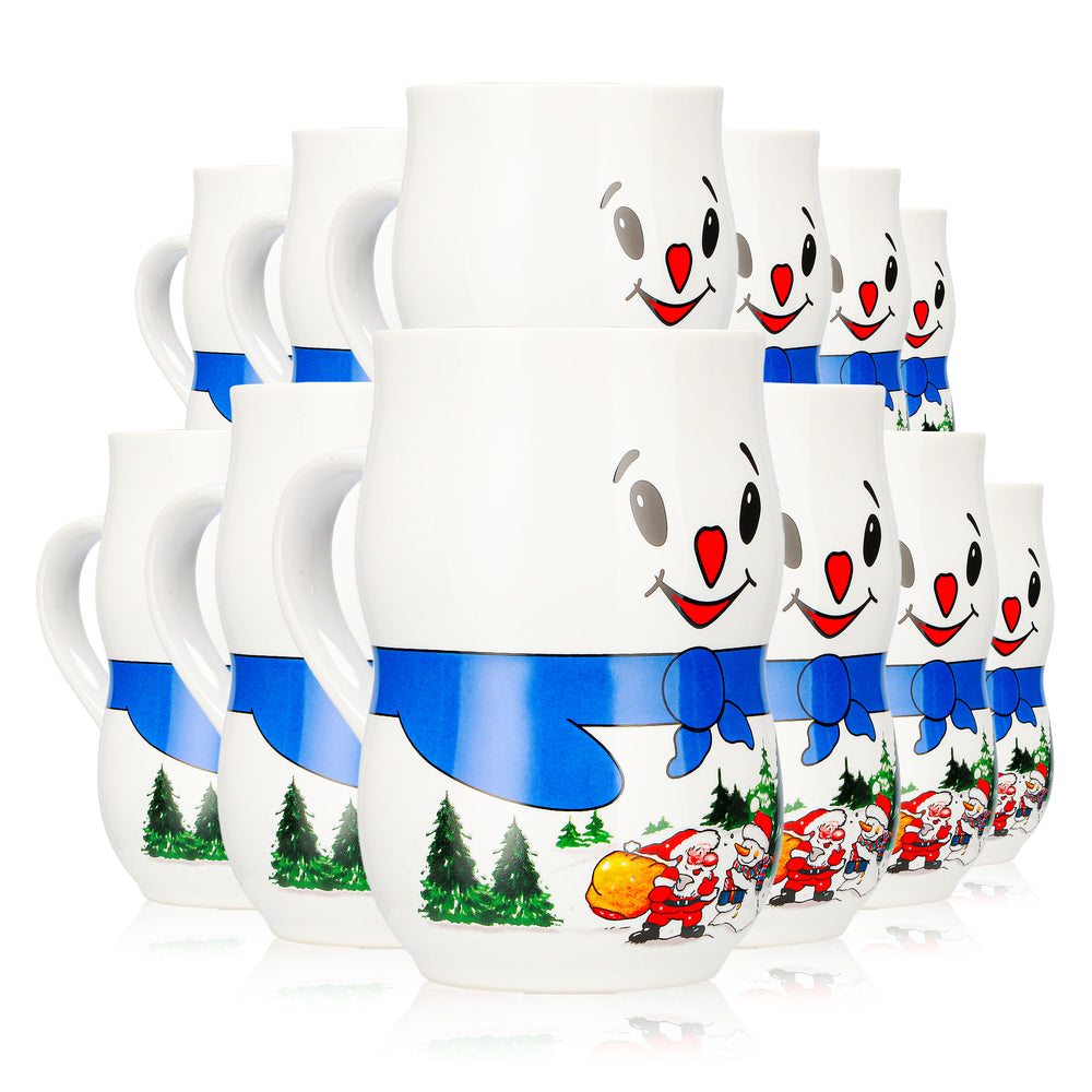 12 tazze da vin brulé Mohaba con motivo pupazzo di neve, tazza Iceman, Babbo Natale, bianche, 0,2 l, graduate