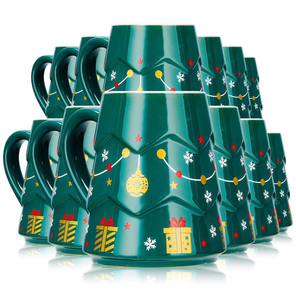 12 tazze da vin brulé Mohaba con motivo albero di Natale, verde scuro / Chamonix, 0,2 l, con indicatore di livello