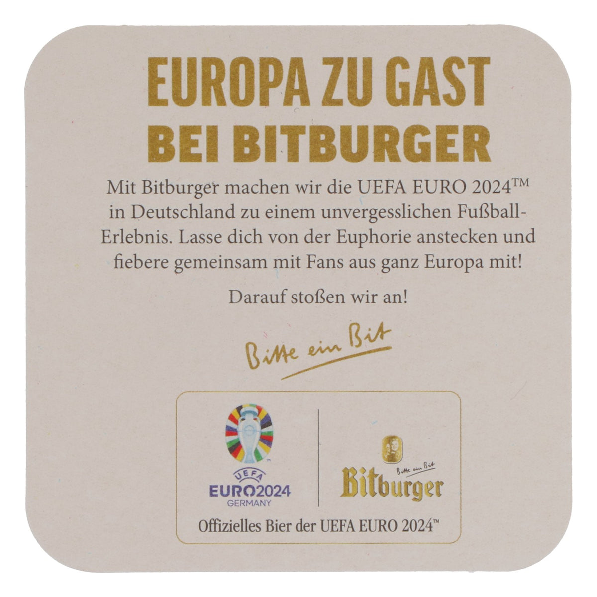125 sottobicchieri Bitburger Bier 9x9 cm "Bitte ein Tipp" (Un consiglio, per favore) Retro "Euro 2024" – Vista 4