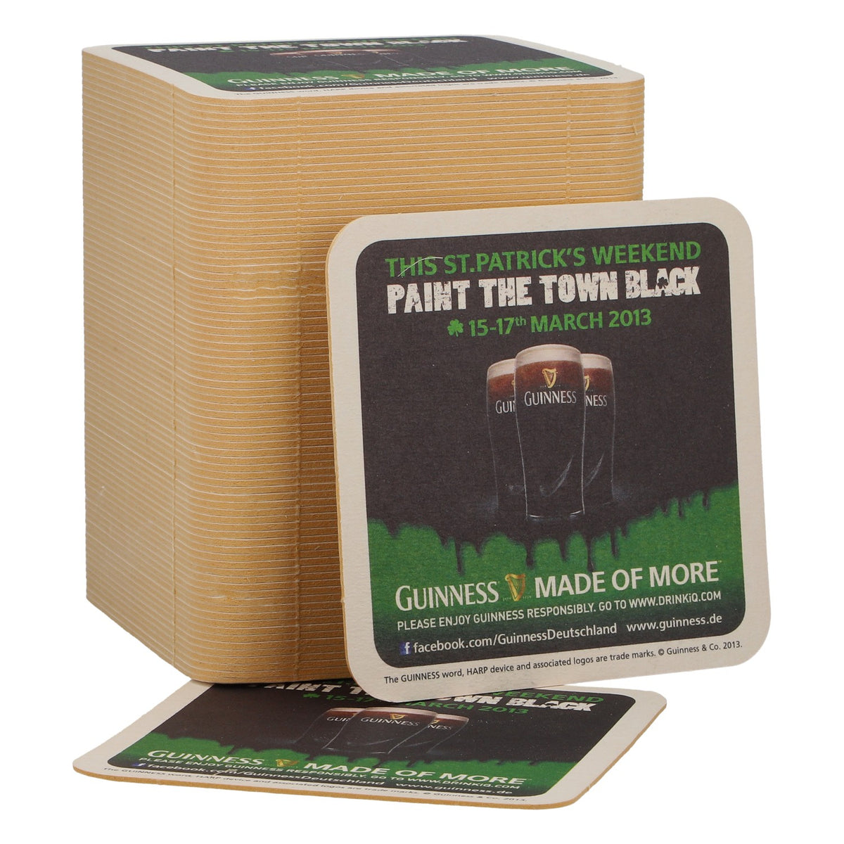 125 sottobicchieri Guinness, marzo 2013, “Paint the Town Black”, con dettagli verdi