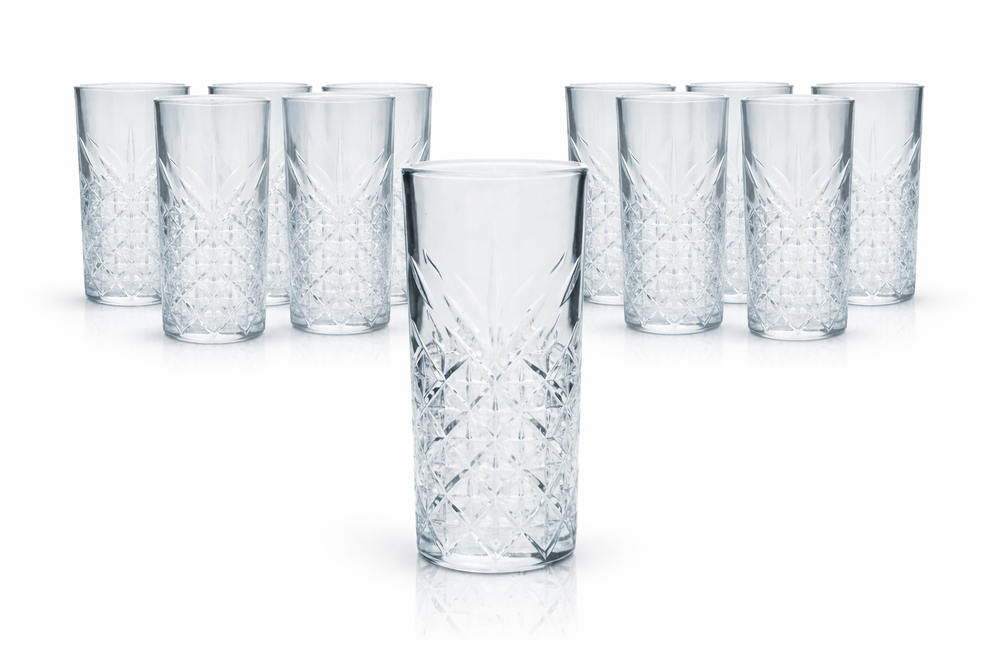 Set da 12 bicchieri Bathtub Gin 400 ml Highball Longdrink con rilievo Pasabahce robusti