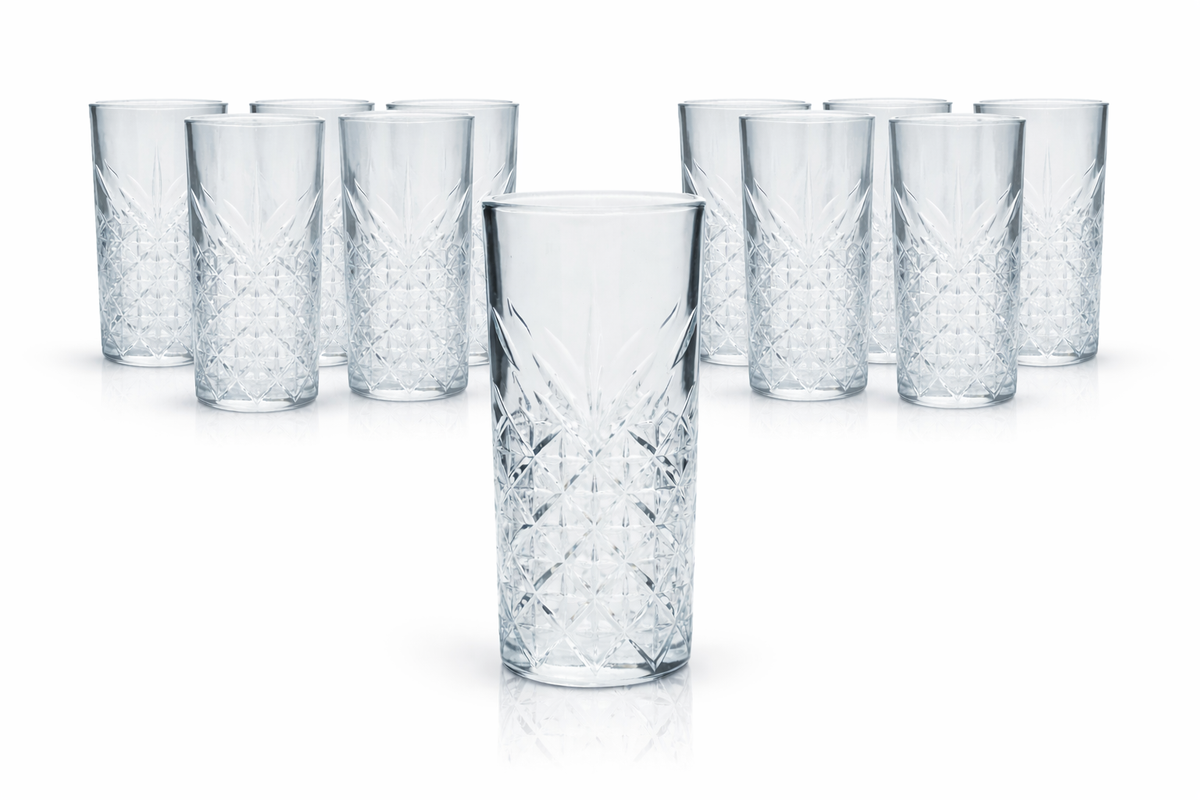Set da 12 bicchieri Bathtub Gin 400 ml Highball Longdrink con rilievo Pasabahce robusti