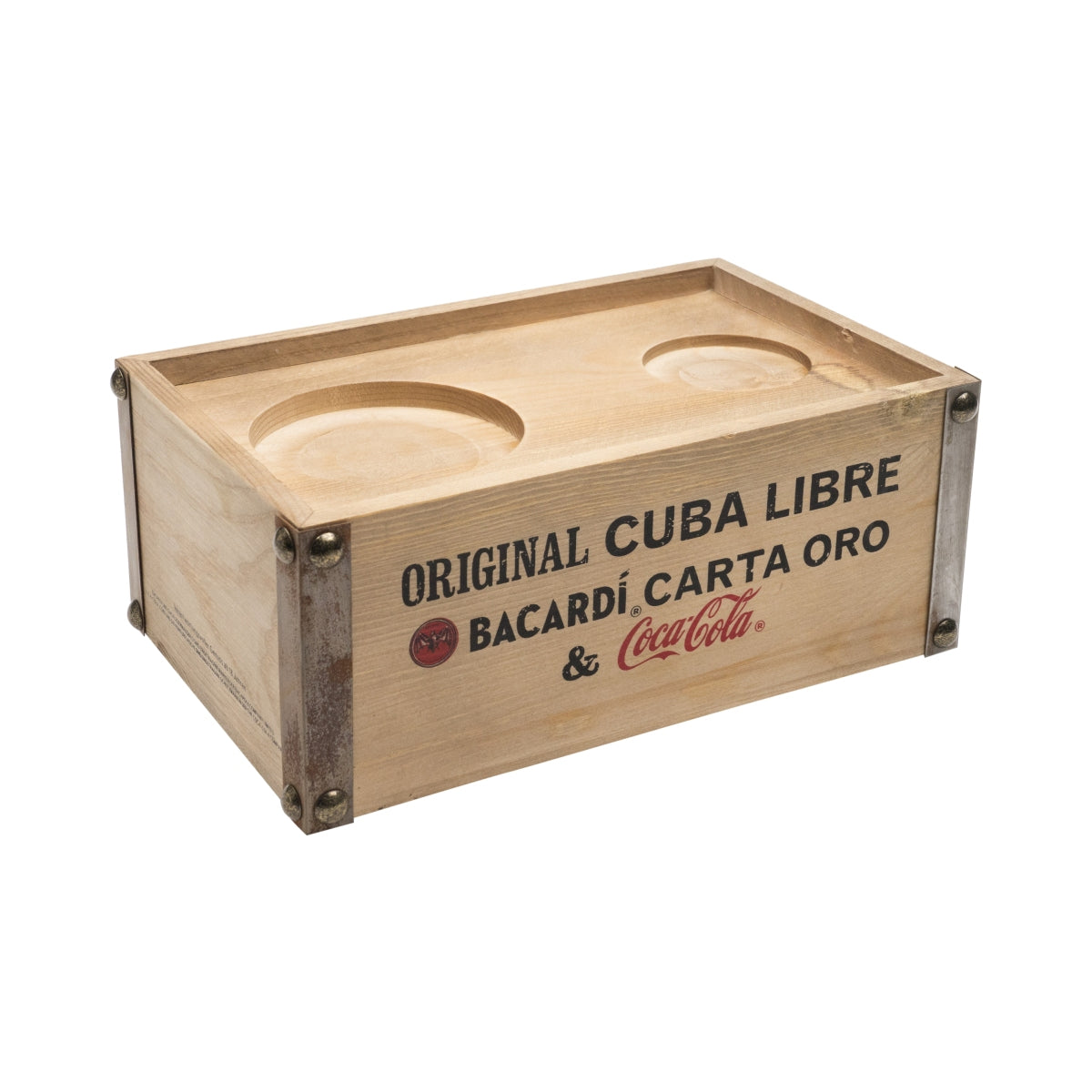 1x Bacardi Whiskey Glorifier in legno con angoli in metallo Coca Cola