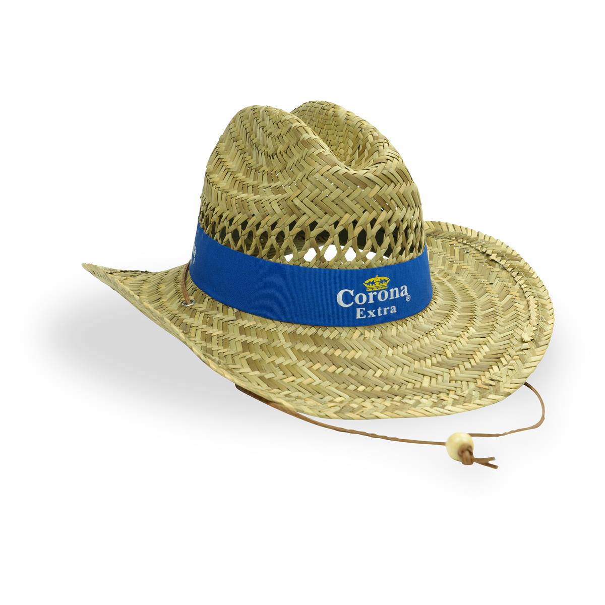 1x Cappello di paglia Corona Birra nastro blu naturale