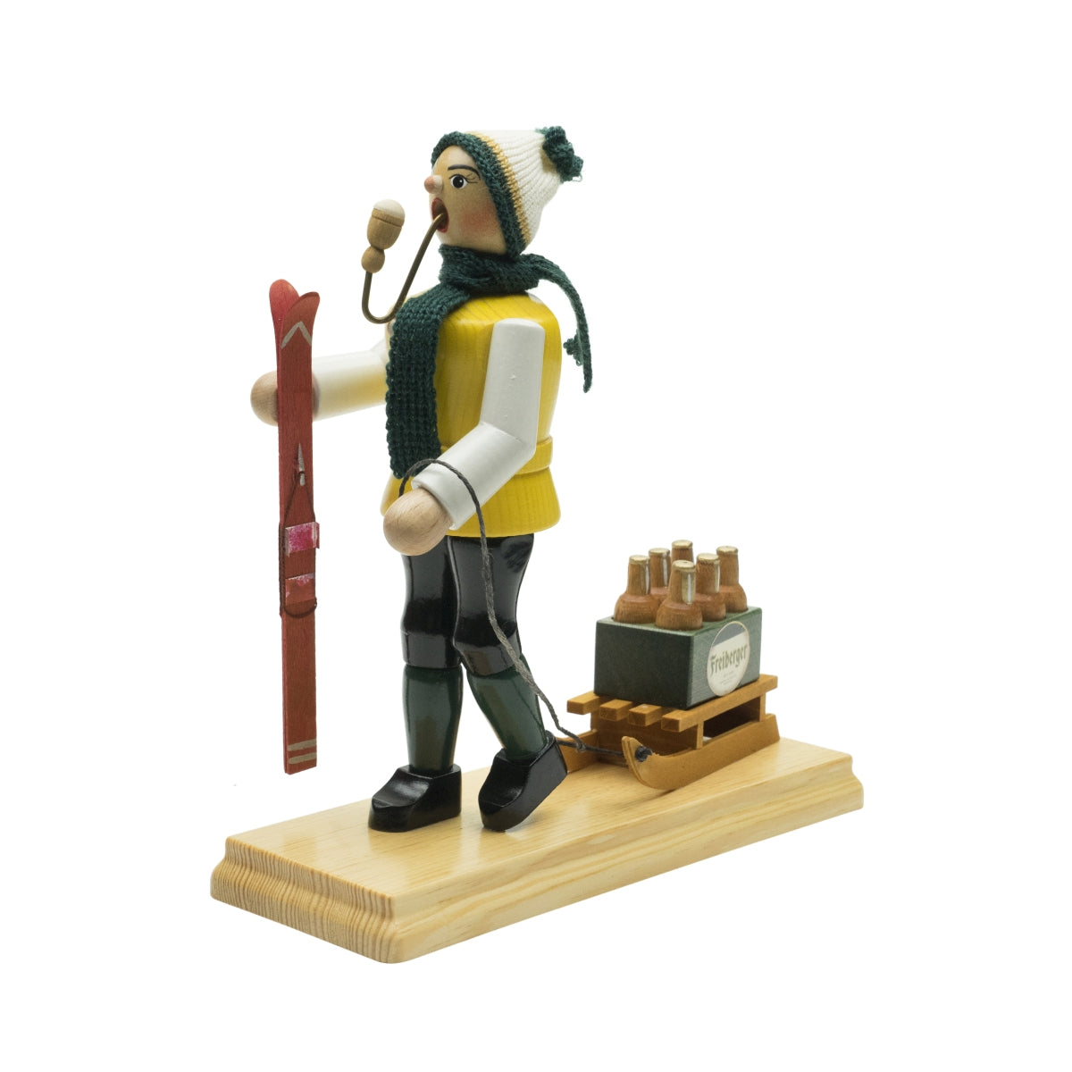 1x statuetta in legno con fumatore di birra Freiberger Skifahrer 190 – Vista 3