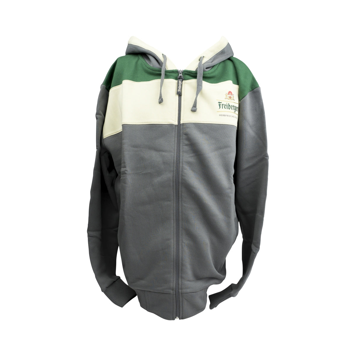 1x Felpa con cappuccio Freiberger Bier grigio/verde/beige taglia XXL