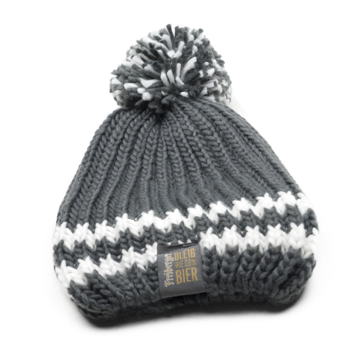 1x berretto da birra Freiberger berretto lavorato a maglia con pompon grigio
