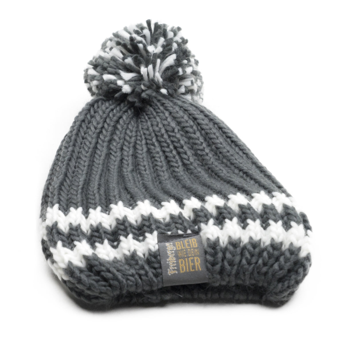 1x berretto da birra Freiberger berretto lavorato a maglia con pompon grigio – Vista 2
