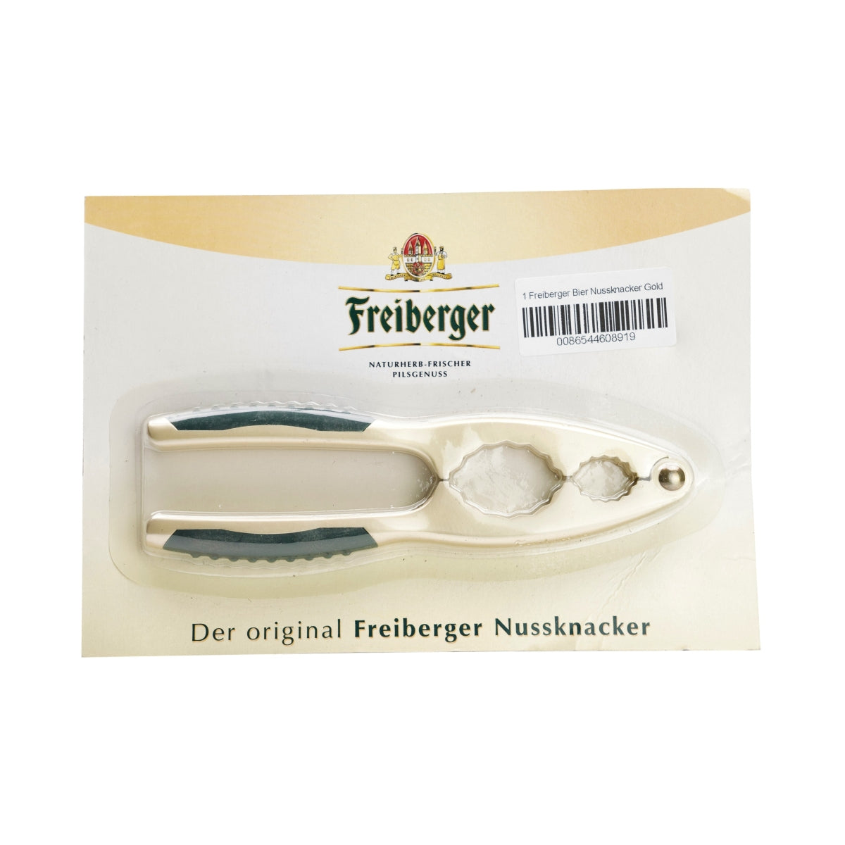 1x Schiaccianoci in metallo dorato con birra Freiberger – Vista 2