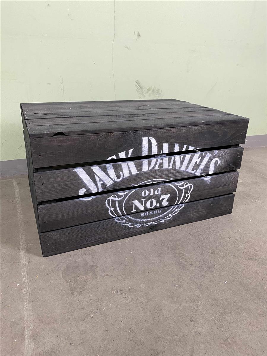 1x Jack Daniels Whiskey Tavolino Cassa di Legno Nera Stampata – Vista 4