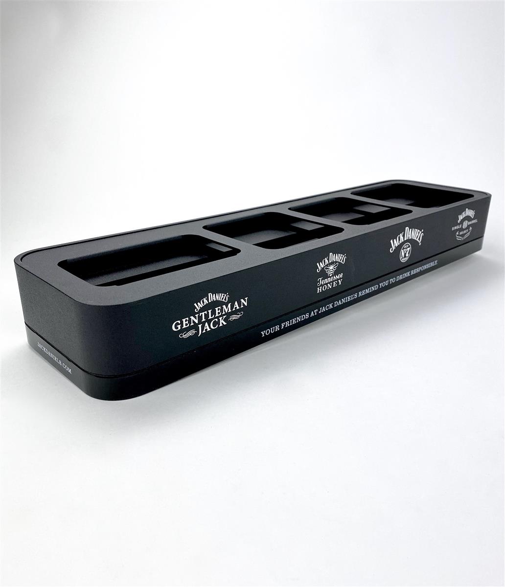 1x Jack Daniels Whiskey Glorifier in metallo per 4 bottiglie, nero