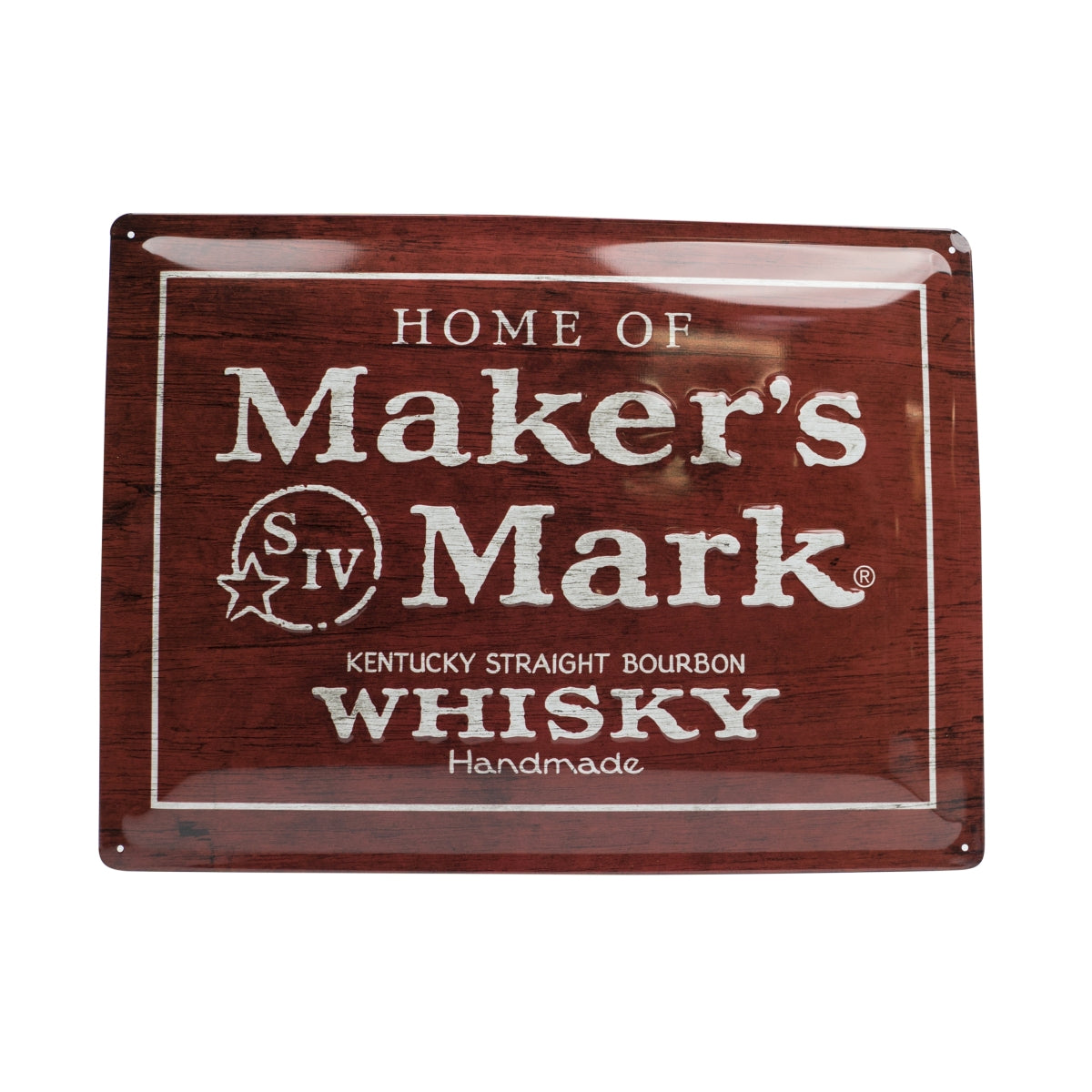 1x targhetta in metallo con logo Makers Mark Whiskey, rosso, effetto legno