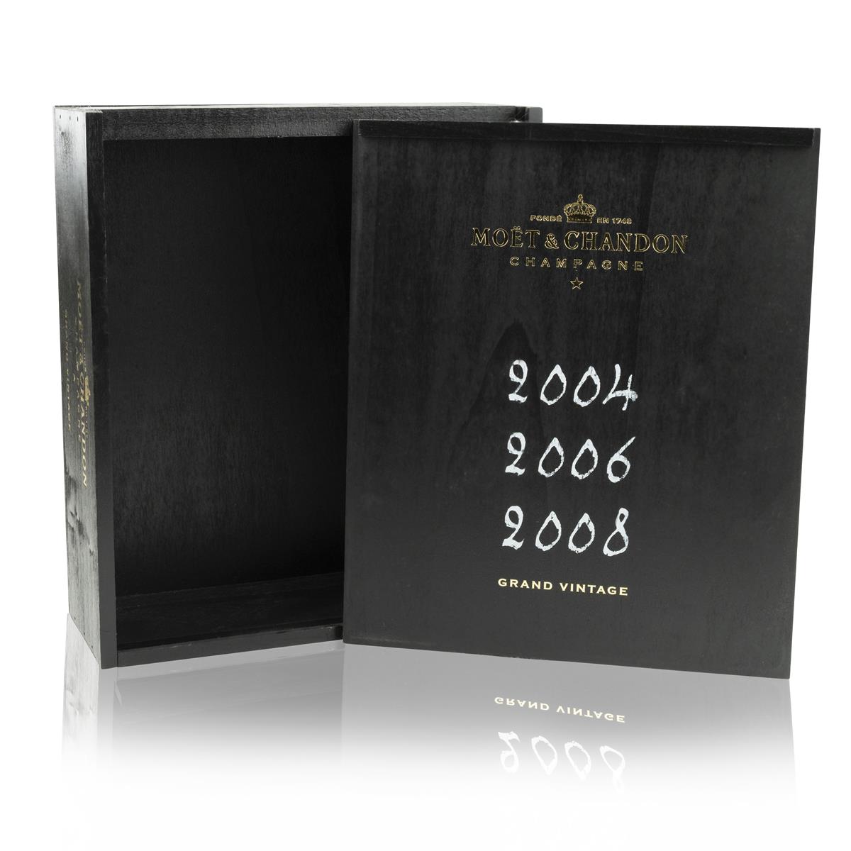 1x Moet Chandon Champagne in cassa di legno nera per 3 bottiglie 2004 2006 2008 – Vista 2
