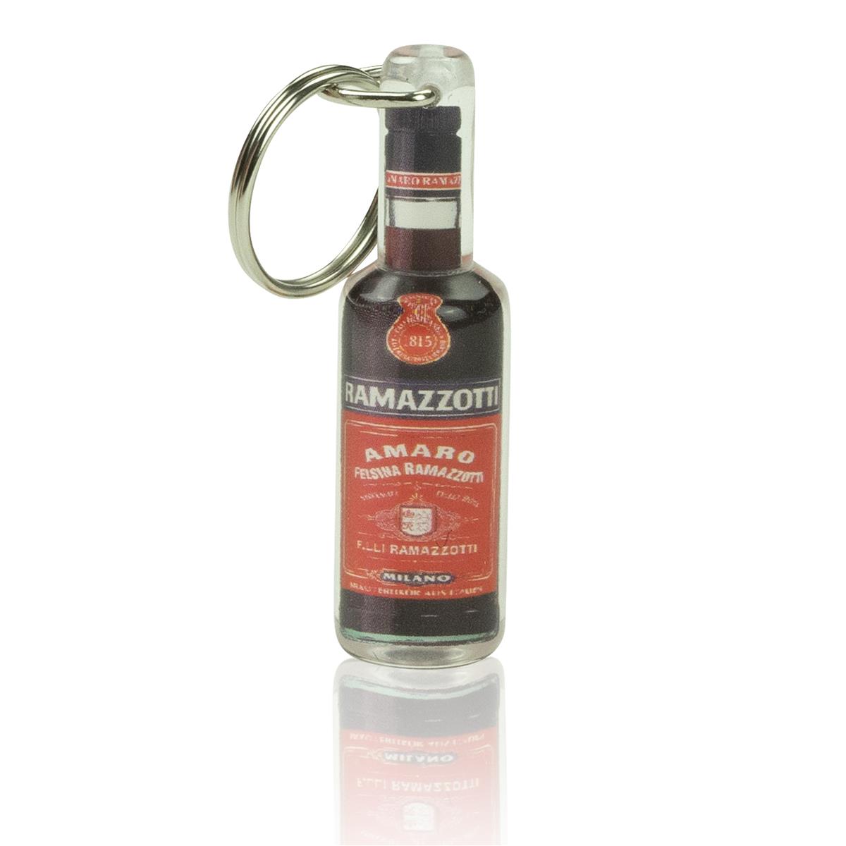 1x portachiavi Ramazzotti con mini bottiglia trasparente