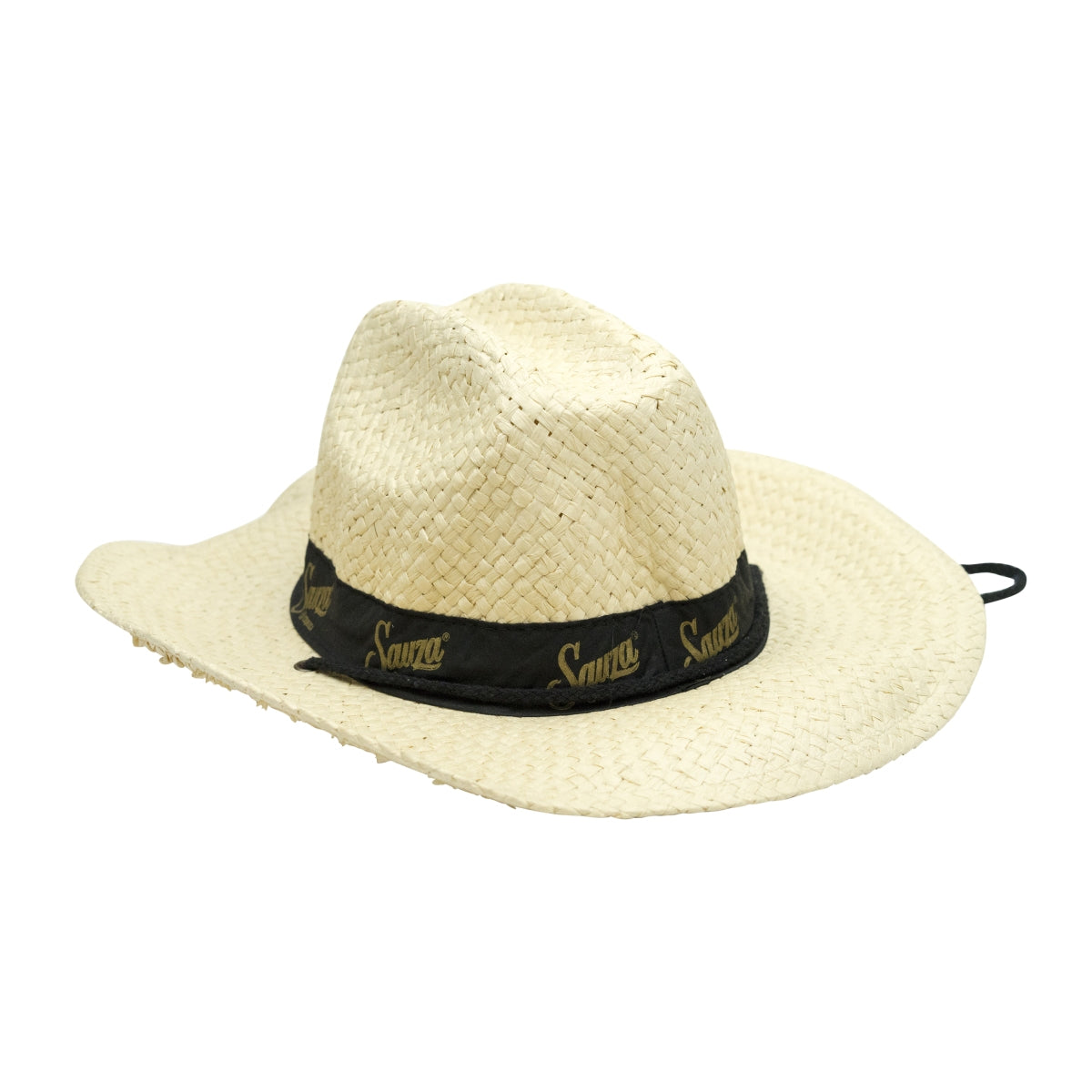 1x Sauza Tequila Cappello di paglia naturale con nastro nero e cordoncino con perla