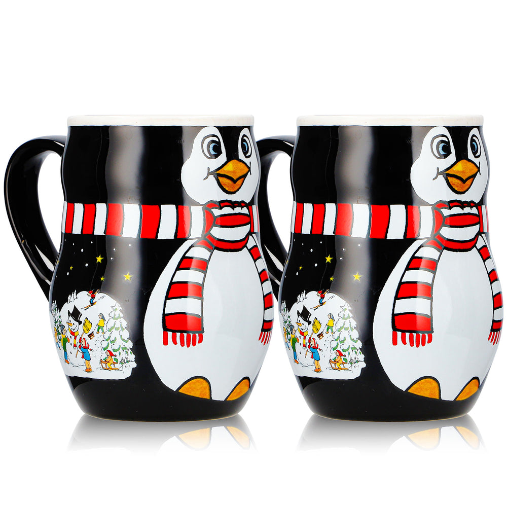 2 tazze da vin brulé Mohaba con motivo a pinguino in rilievo "Merry X-mas", nero/bianco, 0,2 l, graduate