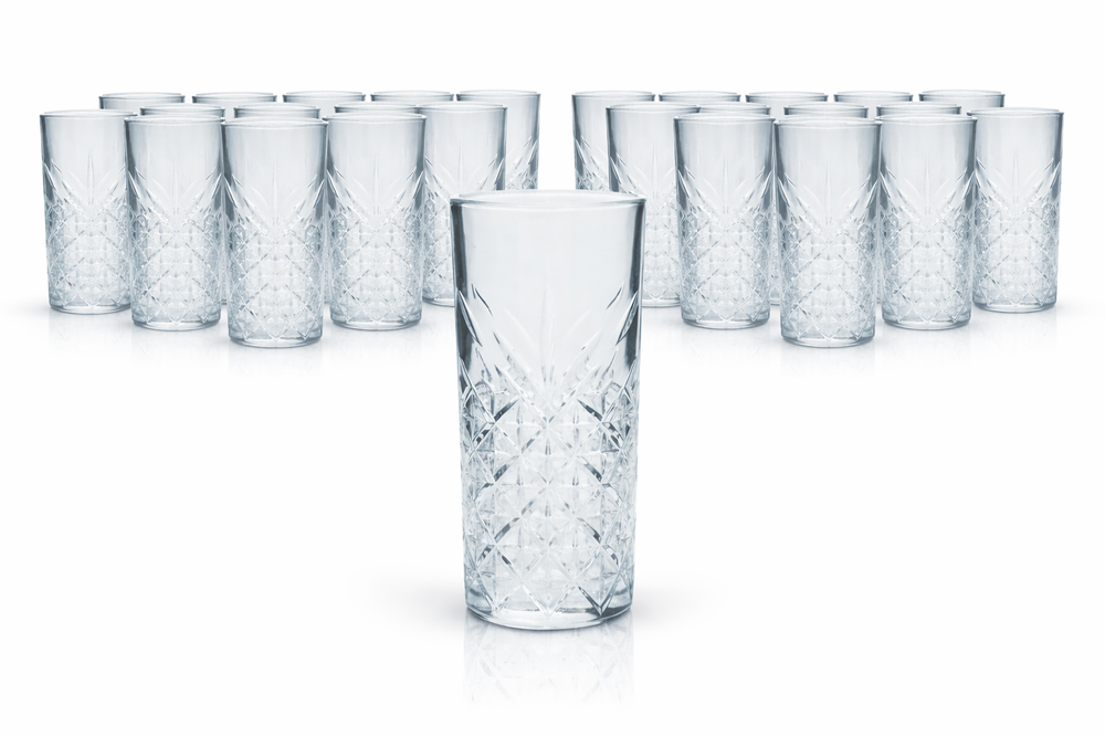 Set da 24 bicchieri Bathtub Gin 400 ml Highball Longdrink con rilievo Pasabahce robusti