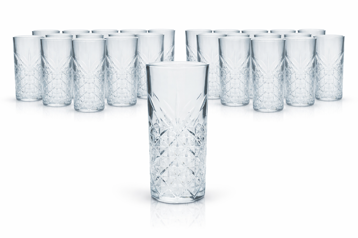Set da 24 bicchieri Bathtub Gin 400 ml Highball Longdrink con rilievo Pasabahce robusti