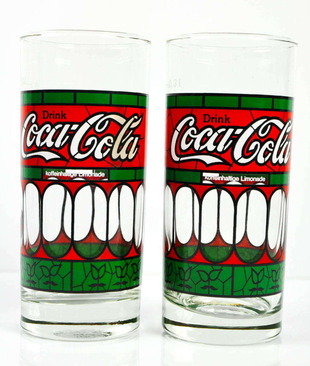 2 bicchieri Coca Cola 0,3 l in vetro Tiffany anni '80, edizione speciale, set da collezione