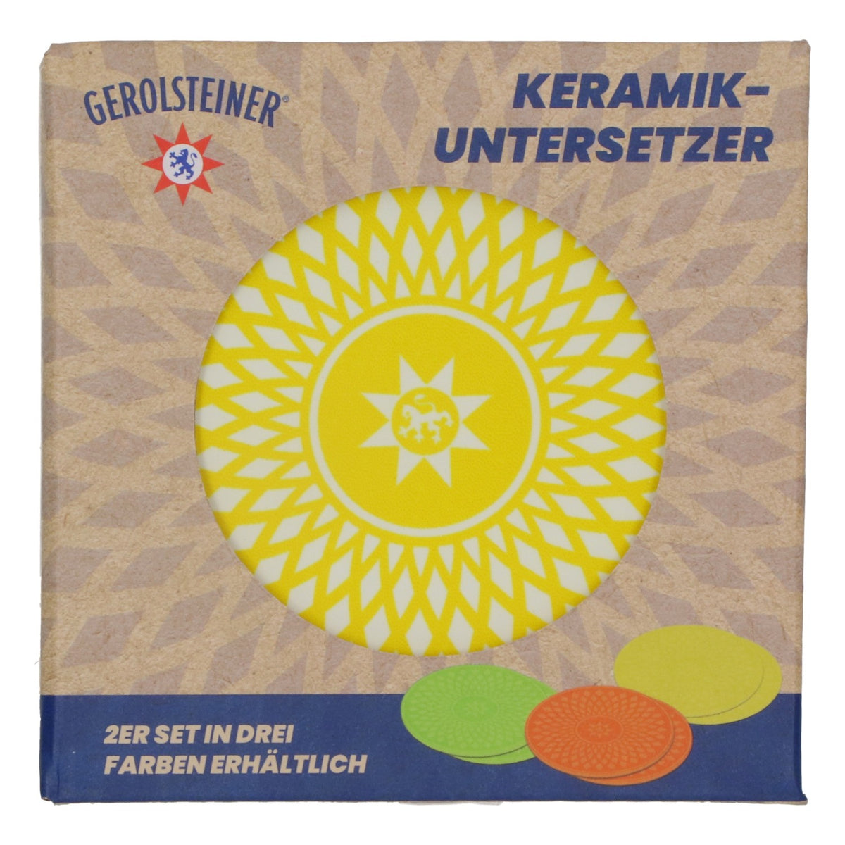 2x sottobicchieri Gerolsteiner Sottobicchieri in ceramica con base in sughero Bevande Giallo – Vista 4