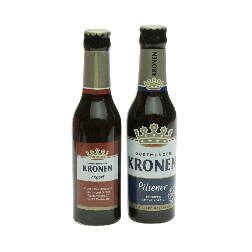 2x sale e pepe in ceramica a forma di corona di birra