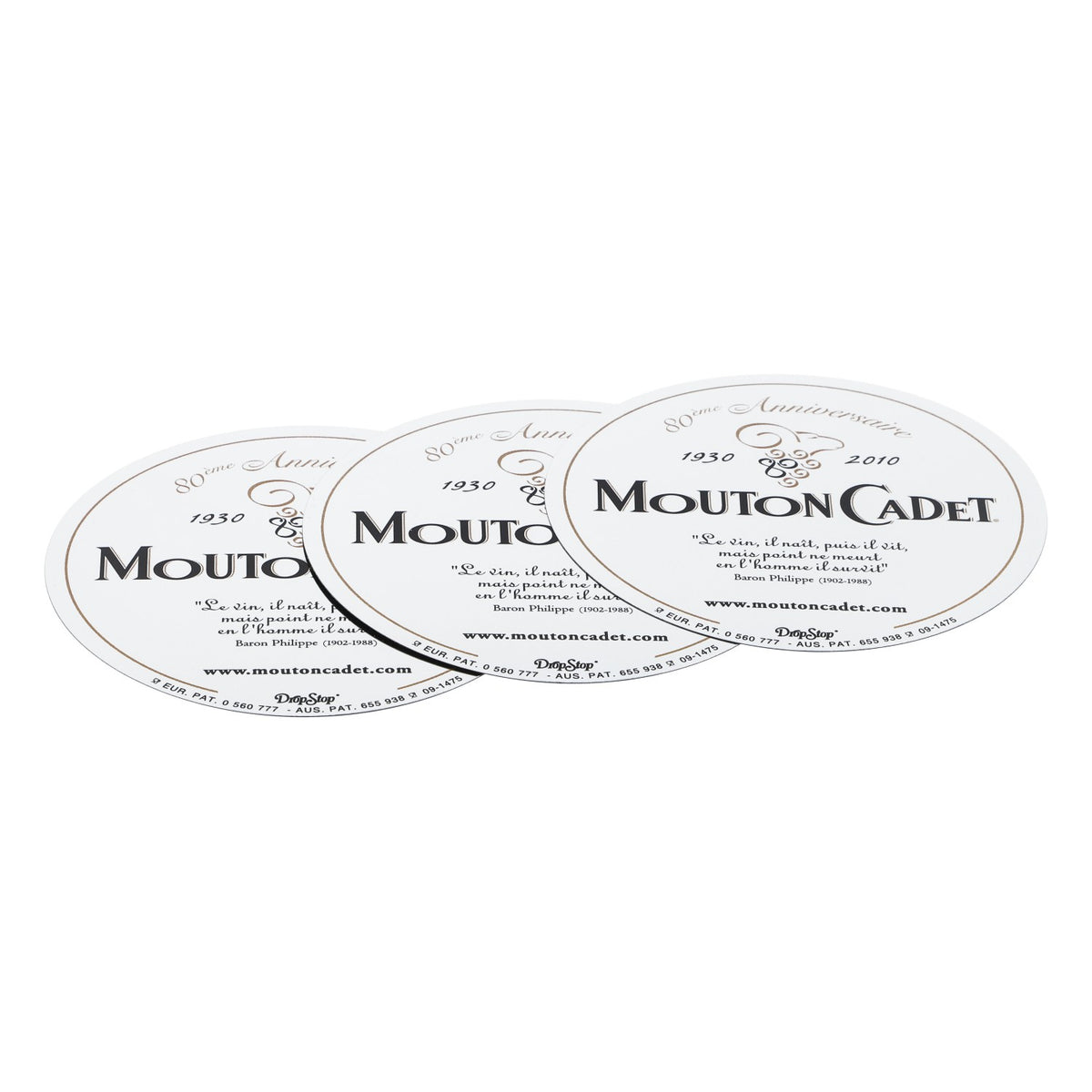 Set di 3 sottobicchieri per vino Mouton Cadet, set da 3 pezzi, colore argento