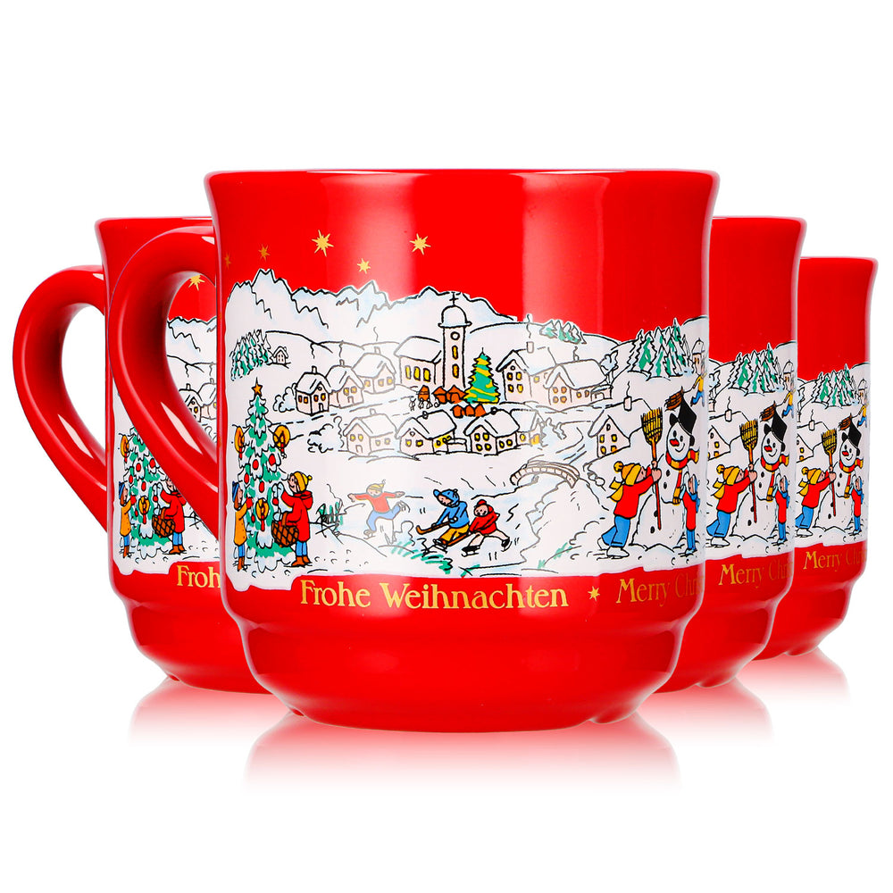 4 tazze da vin brulé Mohaba, modello 8000, "Buon Natale", invernali, rosso fuoco, 0,2 l, graduate