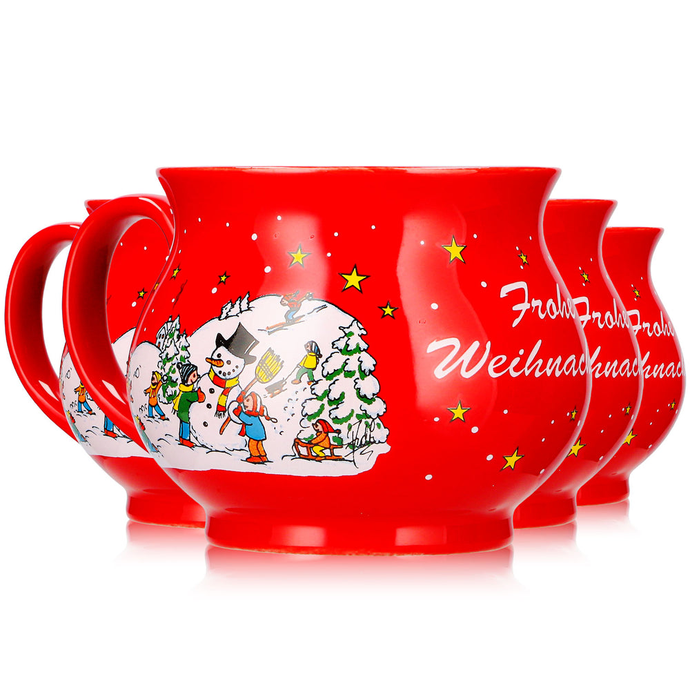 4 tazze da vin brulé Mohaba, a forma di palla, "Buon Natale", invernali, rosso fuoco, 0,2 l, graduate