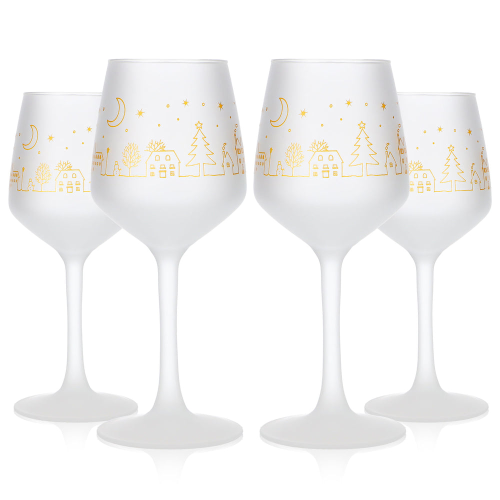 4 tazze da vin brulé Mohaba Lineal 31 in vetro satinato, forma a tulipano, 0,2 l, graduate