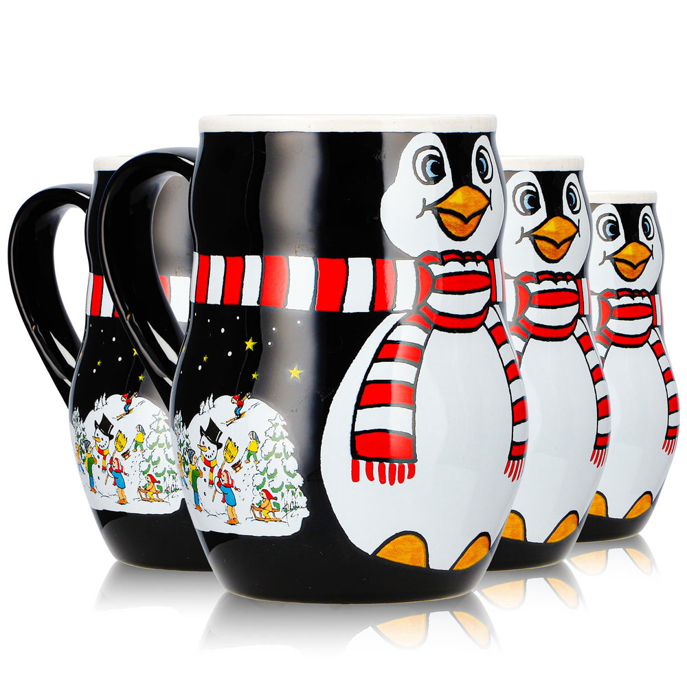 4 tazze da vin brulé Mohaba con motivo a pinguino in rilievo "Merry X-mas", nero/bianco, 0,2 l, graduate