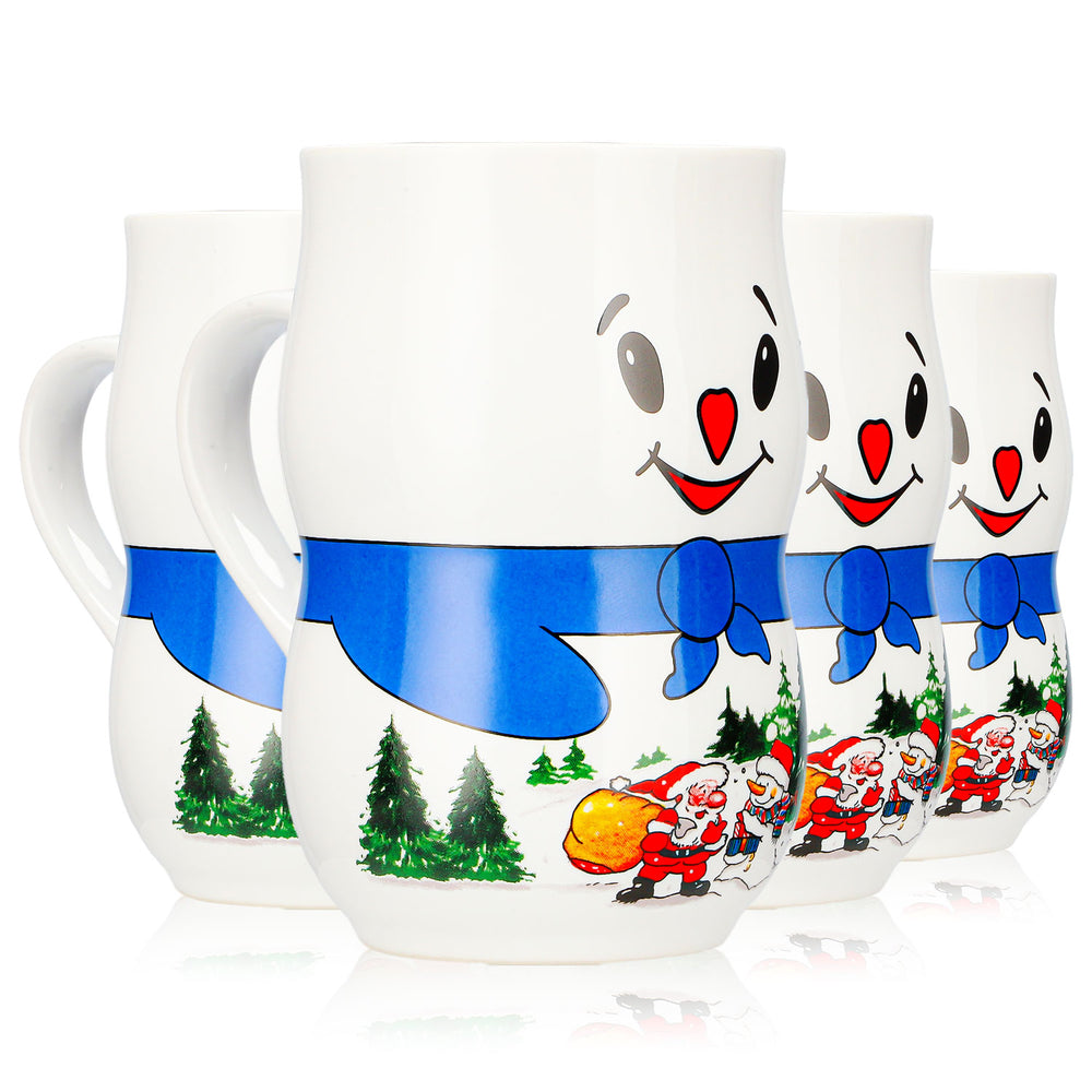 4 tazze per vin brulé Mohaba con motivo pupazzo di neve, tazza Iceman, Babbo Natale, bianche, 0,2 l, graduate