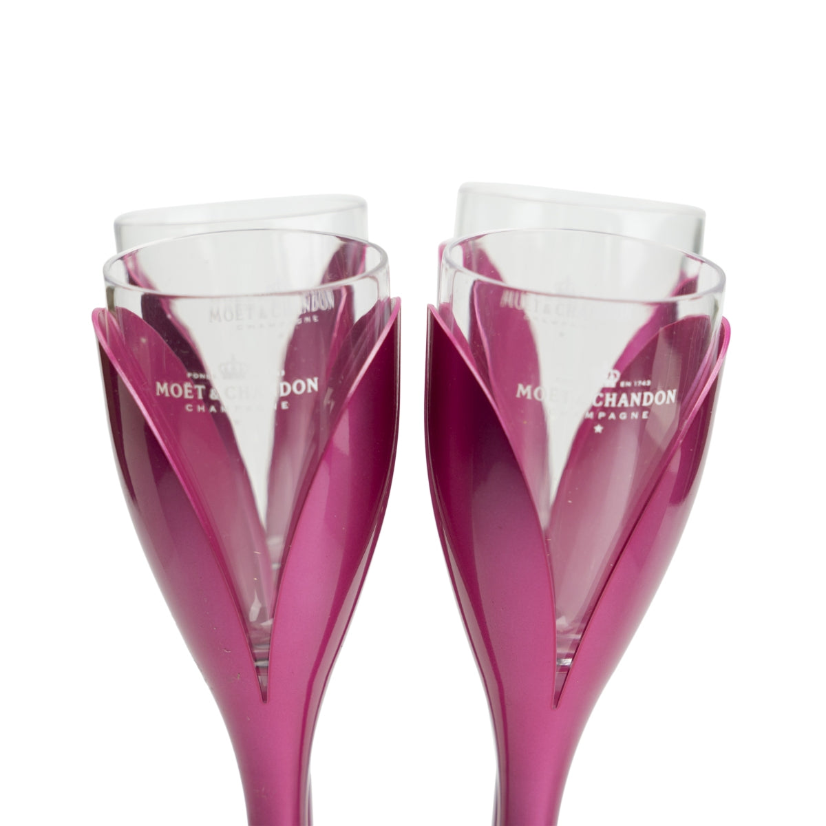 4x portabicchieri per champagne Moet Chandon Tulip + 4 bicchieri in plastica con supporto rosa – Vista 2