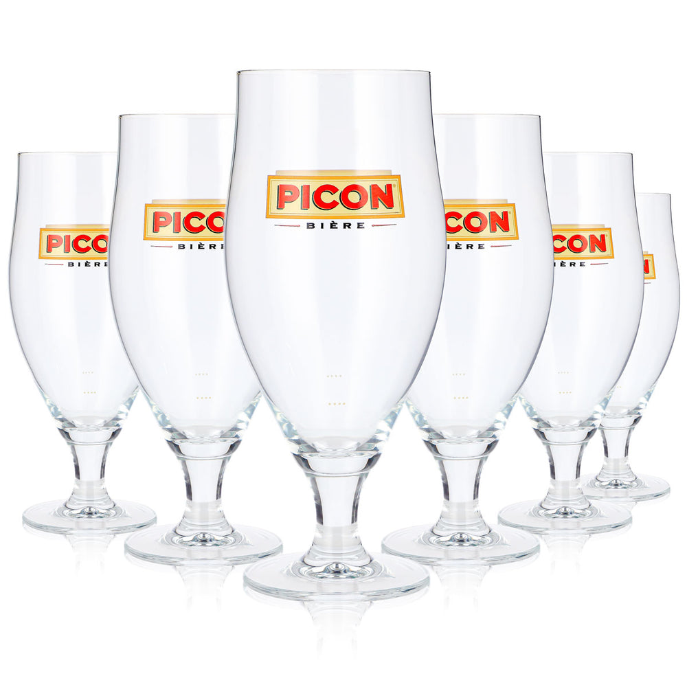 4 bicchieri da birra Picon da 0,63 l, modello a coppa, con logo giallo (set da 4)