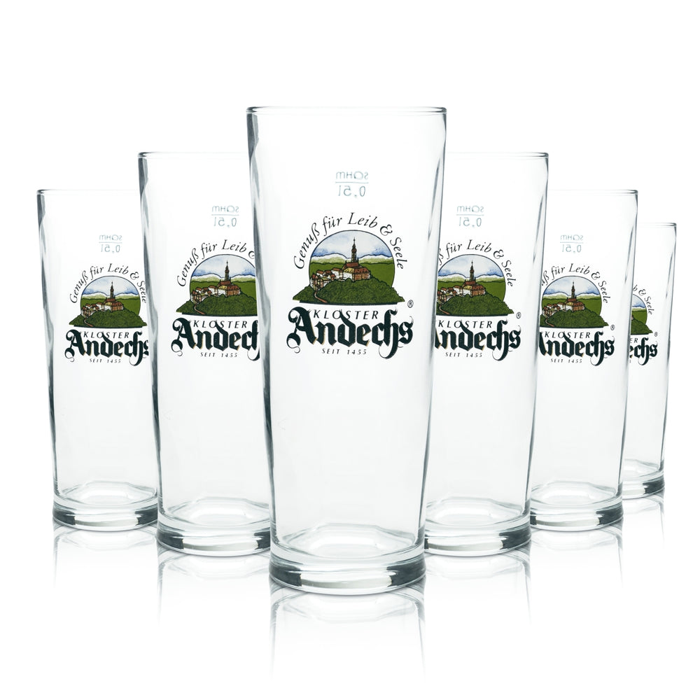 6 bicchieri da birra Andechs 0,5 l con logo Sahm nuovo