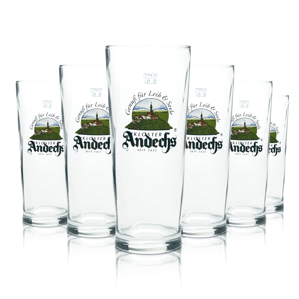 6 bicchieri da birra Andechs 0,5 l con logo Sahm nuovo