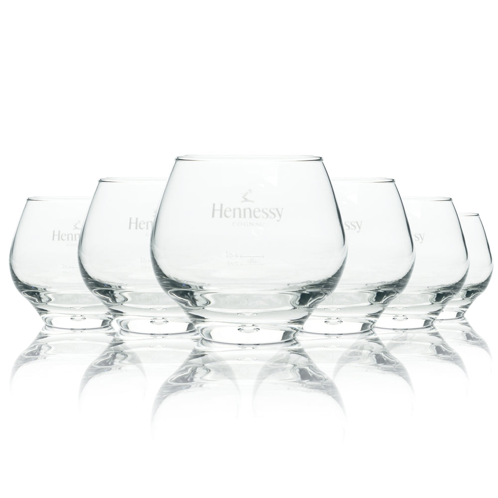 6 bicchieri tumbler rotondi per cognac Hennessy con bolla, 300 ml, nuovi