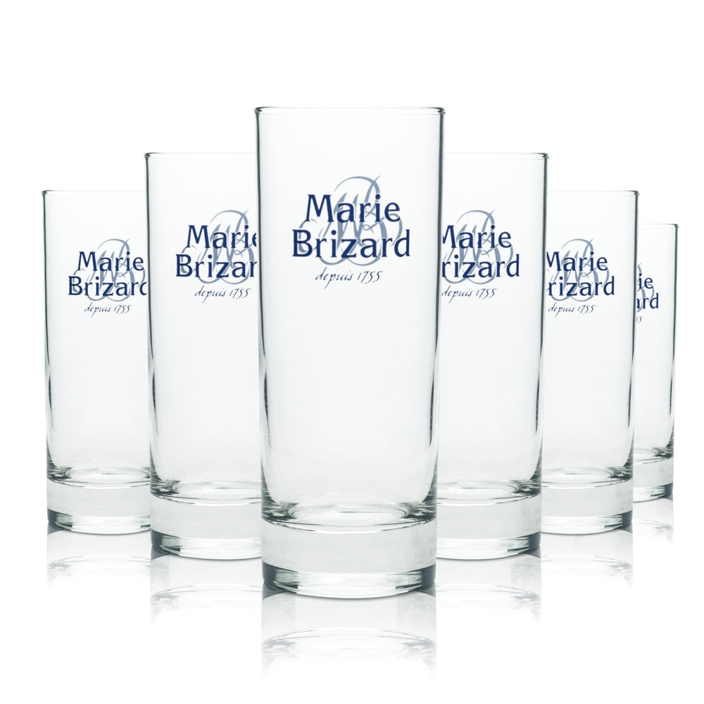 6 bicchieri da liquore Marie Brizard con logo blu, nuovi