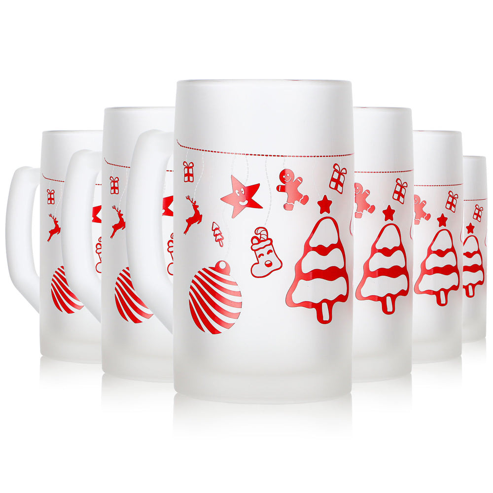 6 tazze da vin brulé Mohaba Ludwigsseidel in vetro satinato con motivo albero di Natale, 0,2 l, graduate