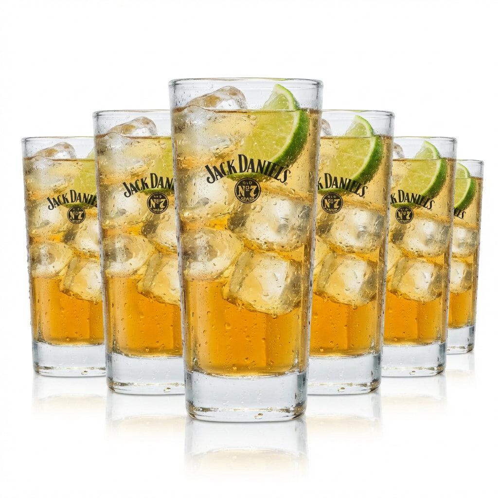Set di 6 bicchieri Jack Daniels da 0,35 l – Bicchiere da long drink Old No. 7 classico calibrato